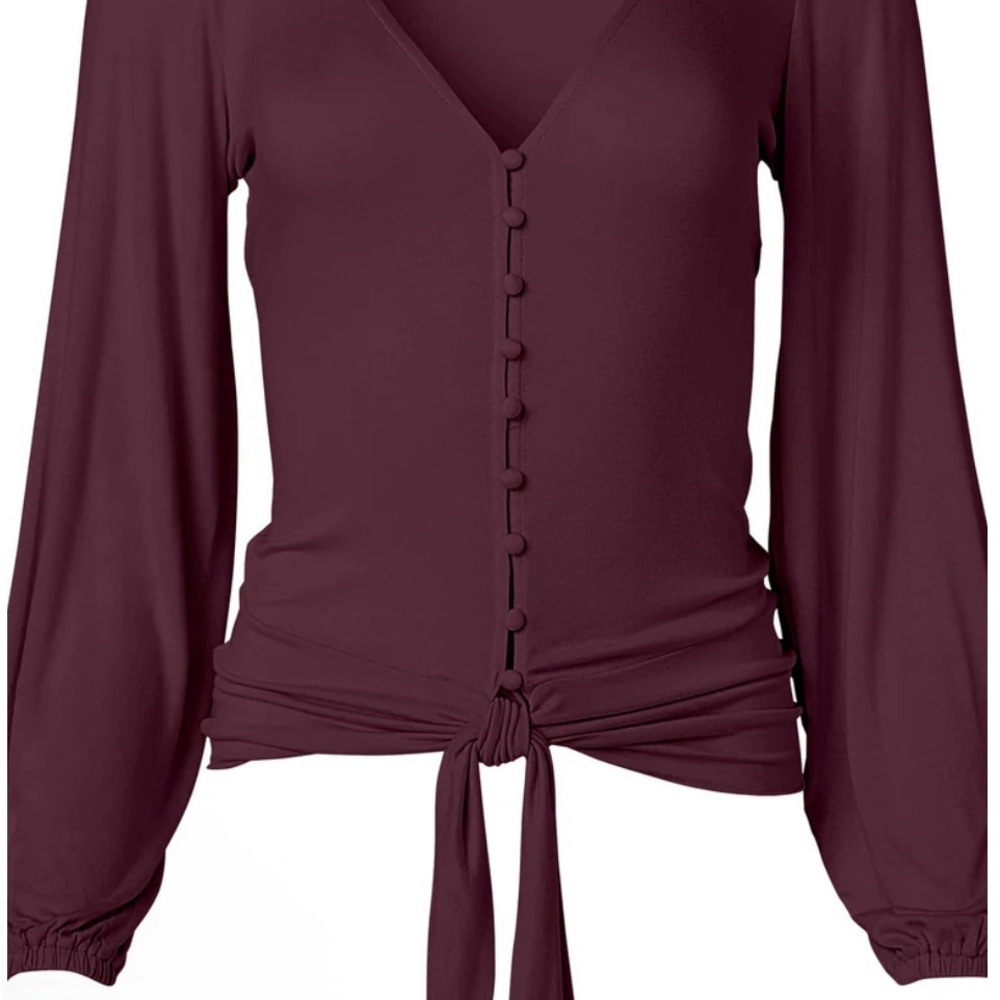 VENUS burgundy V-Neck Tie-Front Blouse